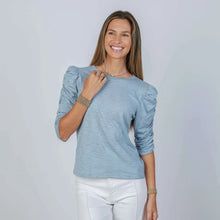 Load image into Gallery viewer, Sophie Ruched Elbow - length T-Shirt in dusty blue or white