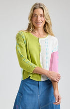Load image into Gallery viewer, Lizzy Lime green and off white with Multi color trim lightweight Cardigan
