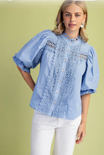Load image into Gallery viewer, Mandy button Down Lace Appliqué Blouse with Full Elbow Sleeve