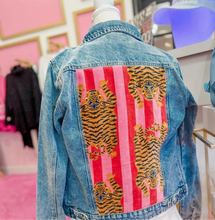 Load image into Gallery viewer, ‼️Restock Alert ‼️ Tony Light Denim Jacket with Pink Tiger Print Fabric on Back