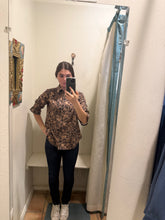 Load image into Gallery viewer, Stormy Black and Beige paisley Pattern Faux Suede button down Top
