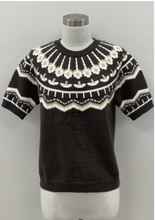 Load image into Gallery viewer, Lindel Brown and White Short Sleeve Pattern Crew Neck Sweater