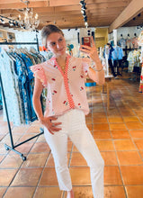 Load image into Gallery viewer, Cherries on Top V Neck top in Red and White with gingham trimed Colar