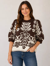 Load image into Gallery viewer, Braunee Short Sleeve Brown knit Patterned Sweater