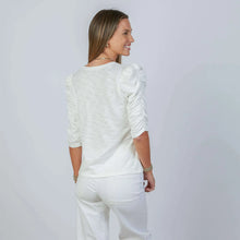 Load image into Gallery viewer, Sophie Ruched Elbow - length T-Shirt in dusty blue or white