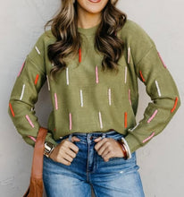 Load image into Gallery viewer, Dash Sweater in Olive and in Cream with Color Stitching