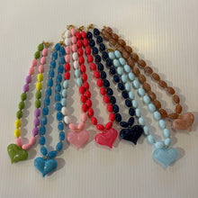 Load image into Gallery viewer, Roxie Resin Beaded Necklace with heart pendant in various colors