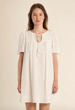 Load image into Gallery viewer, Samantha White Eyelet Short Sleeve Dress with Tassel Tie