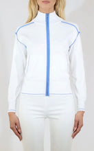 Load image into Gallery viewer, Connie Zip Sweater with Pockets trimmed in Humid Blue and in Navy