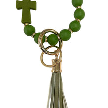 Load image into Gallery viewer, Cross Beaded Rubber Key Chain with Tassel