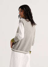 Load image into Gallery viewer, Matti Crazy Striped Grey and White Sweater with Black and yellow trim