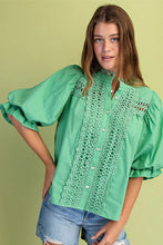 Load image into Gallery viewer, Mandy button Down Lace Appliqué Blouse with Full Elbow Sleeve