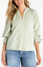 Load image into Gallery viewer, Stevie V neck button down top with rick rack detail
