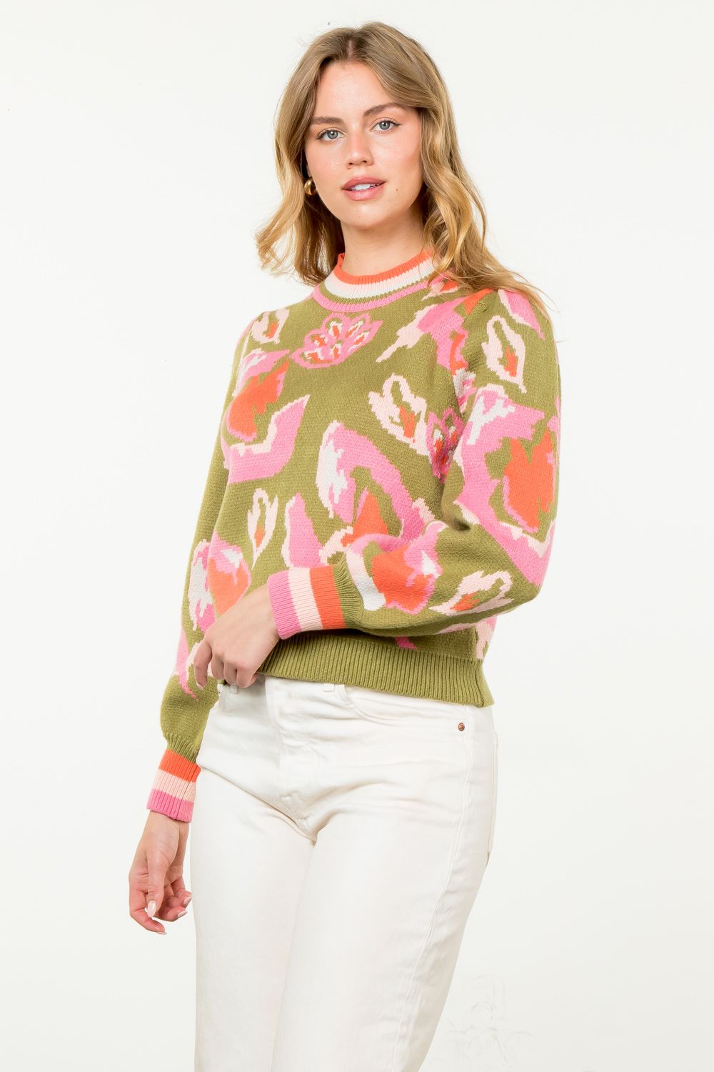 Pink olive green sweater hotsell