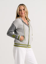 Load image into Gallery viewer, Melissa Grey With Olive Trim Cardigan Hoodie
