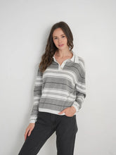 Load image into Gallery viewer, Harley Light Grey and White Stripe Polo Sweater