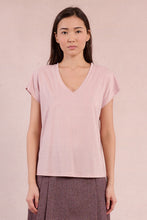 Load image into Gallery viewer, Finley V Neck Short Sleeve Shimmer knit Tee