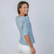 Load image into Gallery viewer, Sophie Ruched Elbow - length T-Shirt  in dusty blue or white
