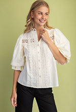 Load image into Gallery viewer, Mandy button Down Lace Appliqué Blouse with Full Elbow Sleeve
