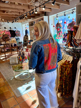 Load image into Gallery viewer, ‼️Restock Alert ‼️          Tony Light Denim Jacket with Orange Tiger Print Fabric on Back
