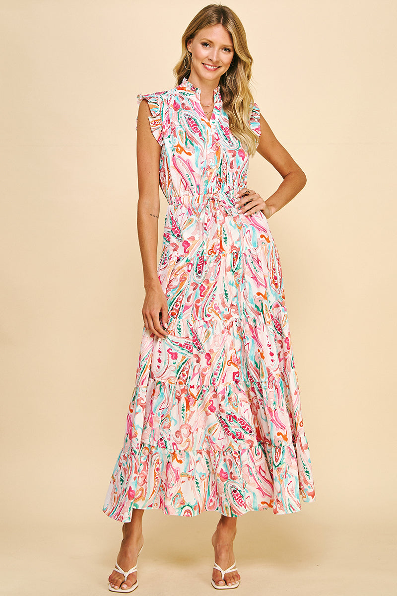 Kandie Multi Colored Paisley Tiered Dress