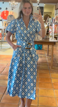 Load image into Gallery viewer, Gretchen Coastal Cane Blue and White pattern Dress
