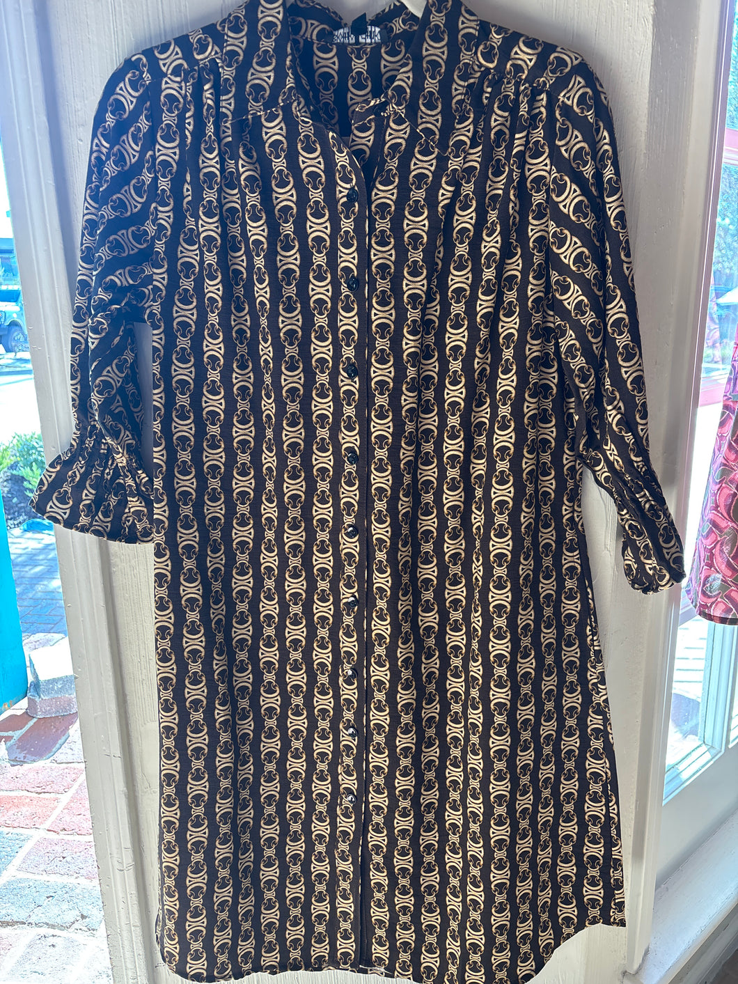 Sidney Brown with Gold Link Pattern Dress