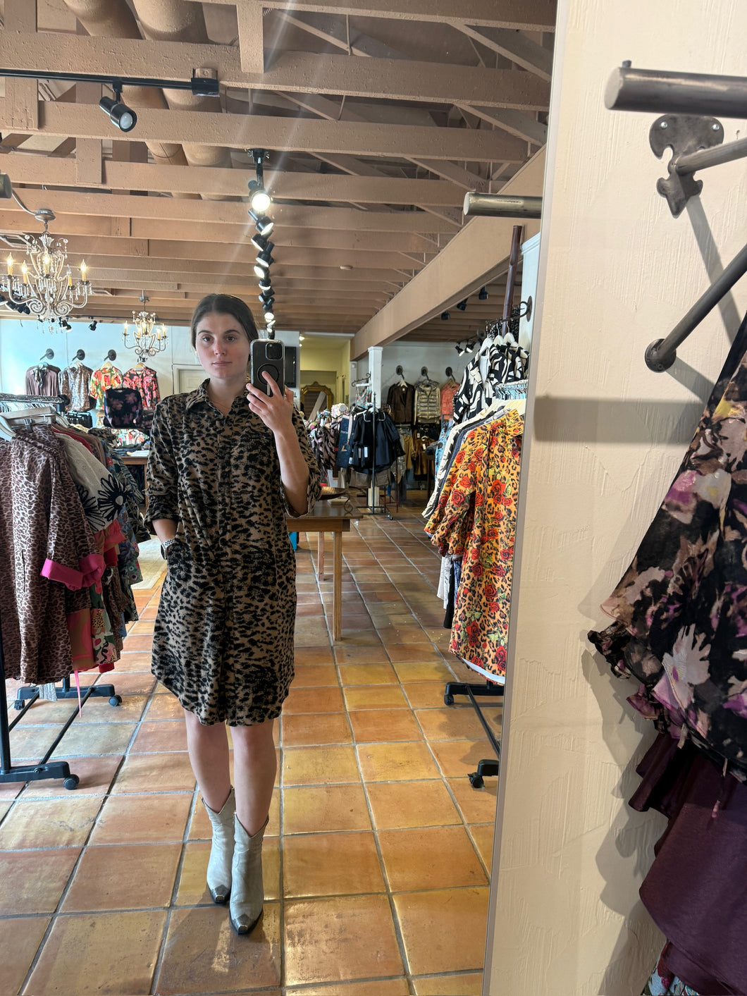 Africa soft Leopard Pattern Button Down Dress