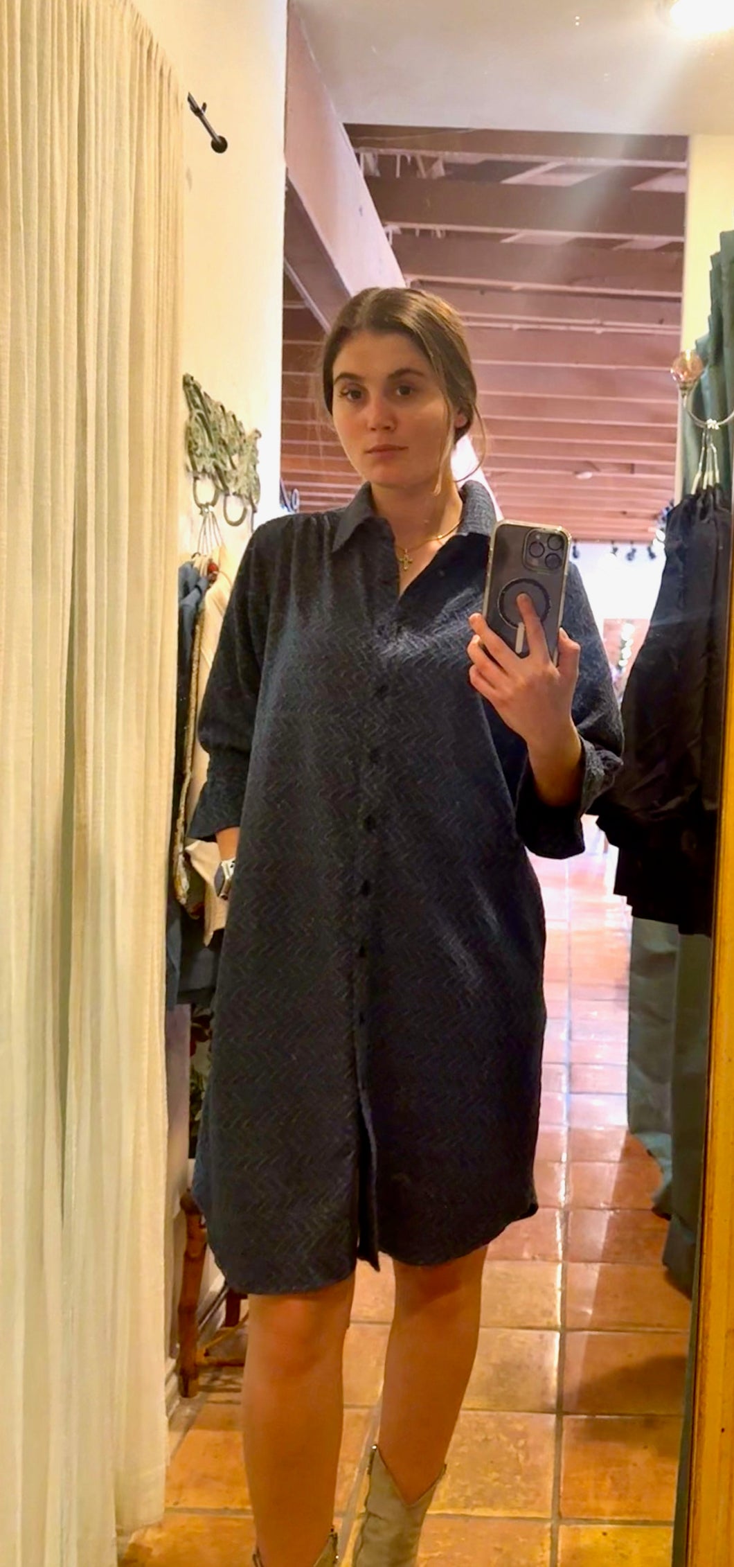 Bristol blue with Zig Zag Pattern Soft Button Down Dress