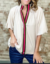 Load image into Gallery viewer, Pheobe Cream Velevetine Top with Stripe Accent
