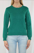 Load image into Gallery viewer, Emmy Green or Orange Crew Neck  Sweater with Embroided Daisies
