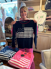 Load image into Gallery viewer, Liberty Flag Crew Neck Light weight Sweater  in Navy &amp; Hot Pink🇺🇸
