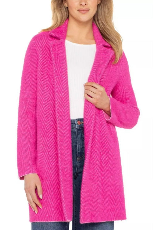Vivian Fuschia Herringbone pattern Open Front Sweater Jacket