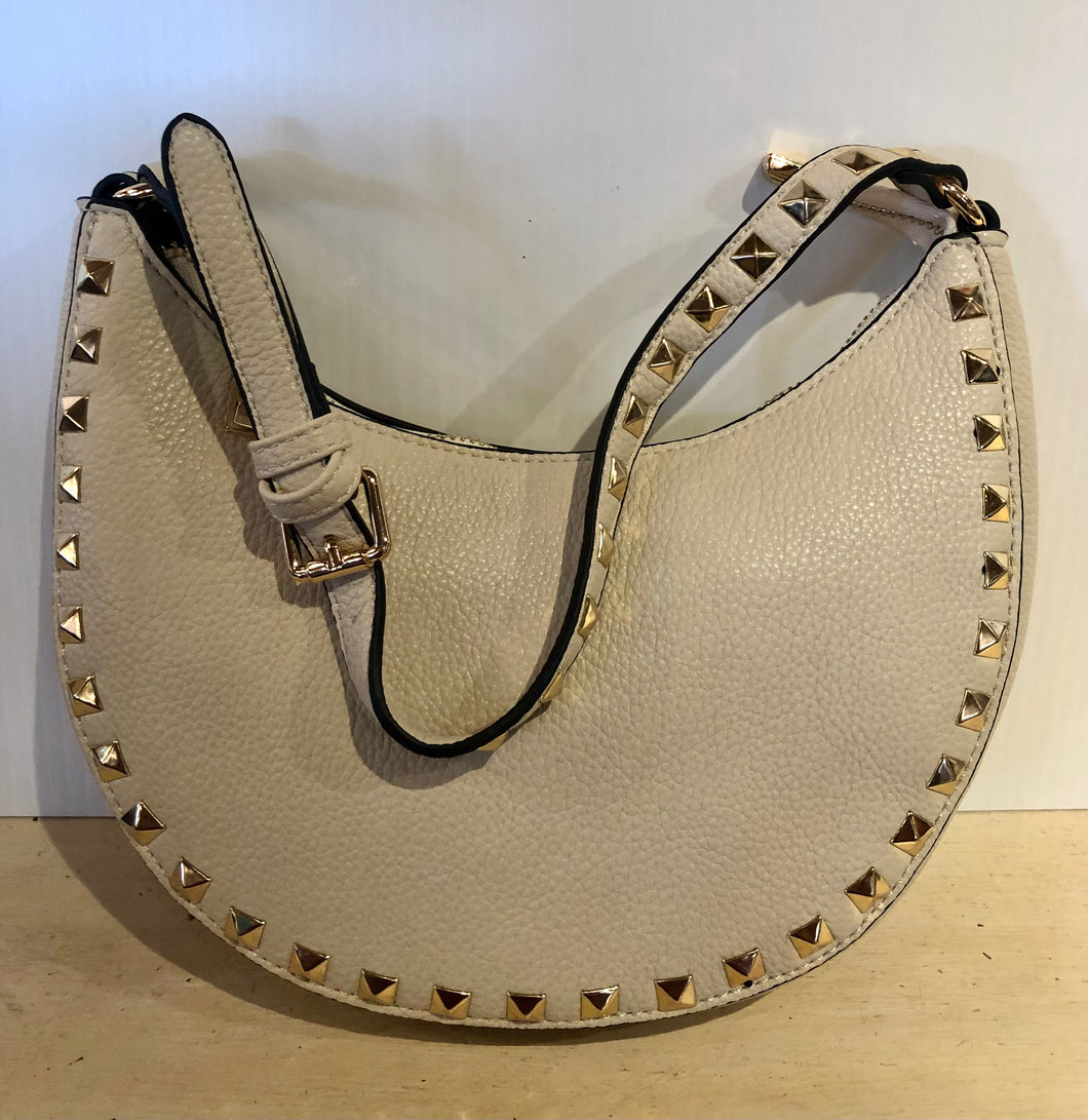 Blanton Half Moon Sand Gold Studded Handbag