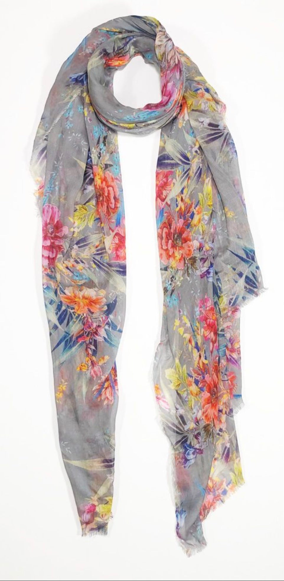 English Floral Scarf with Grey Background