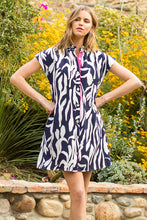 Load image into Gallery viewer, Monica Short Sleeve Button Front Navy and White Dress
