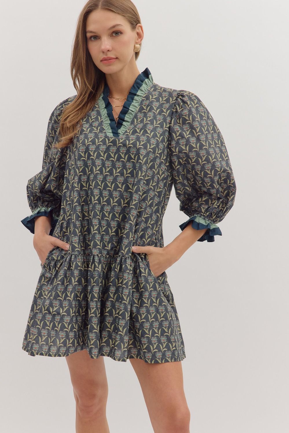 Allie Navy Floral Print Dress