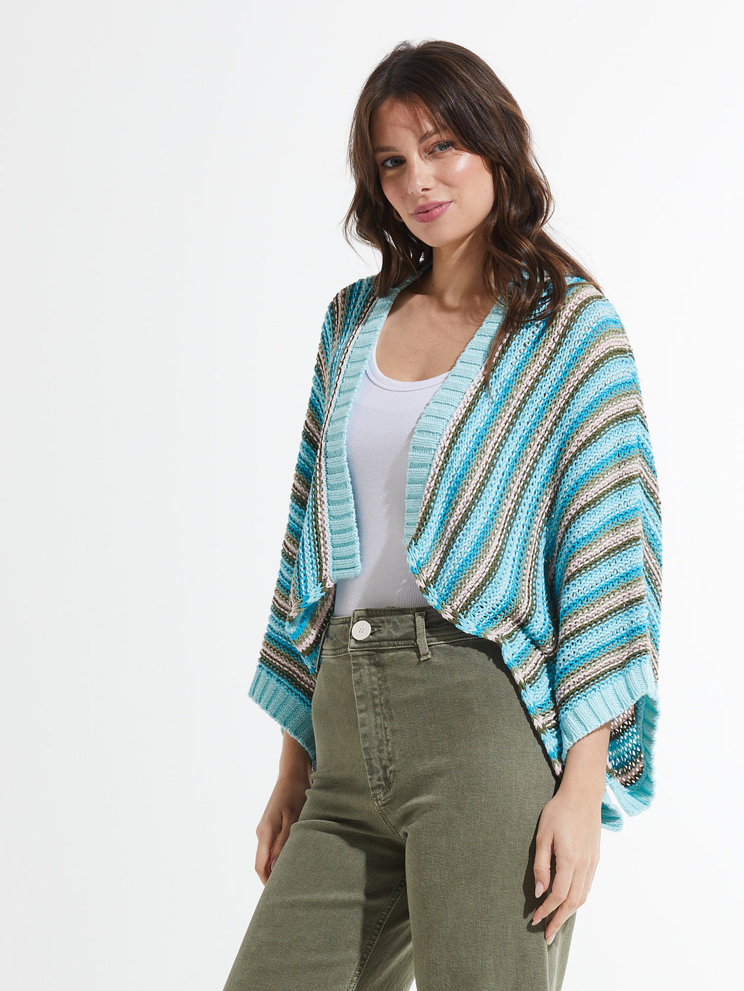 Ziggy open Weave Multi Knit Shrug in grey or Aqua