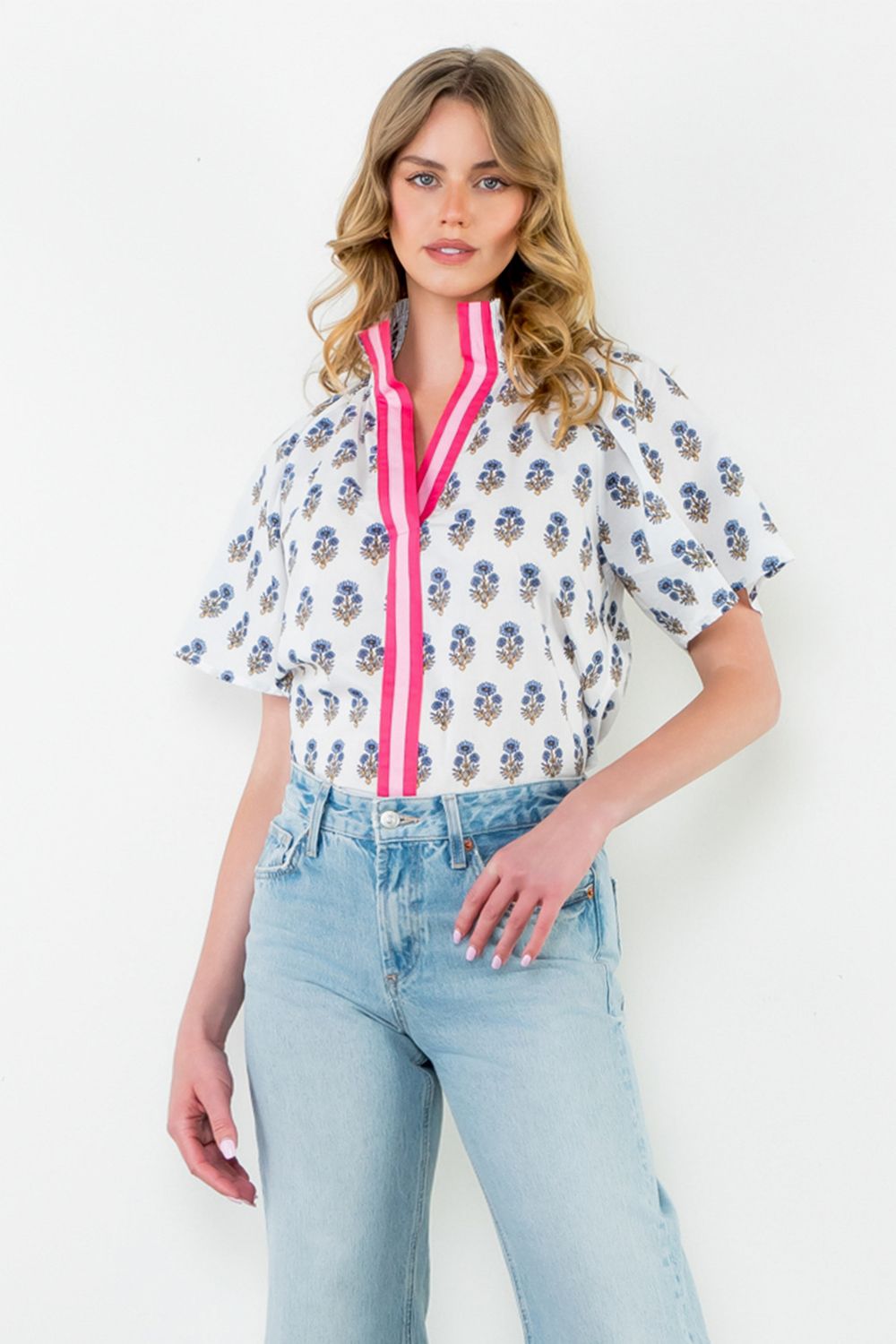 Belinda Floral Print Top with Ribbon Trim front