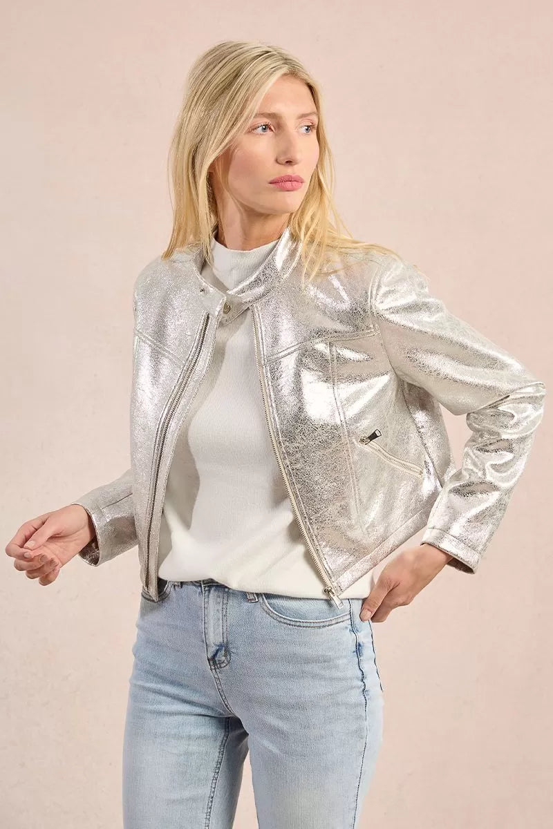 Biker Jacket in Metalic Silver