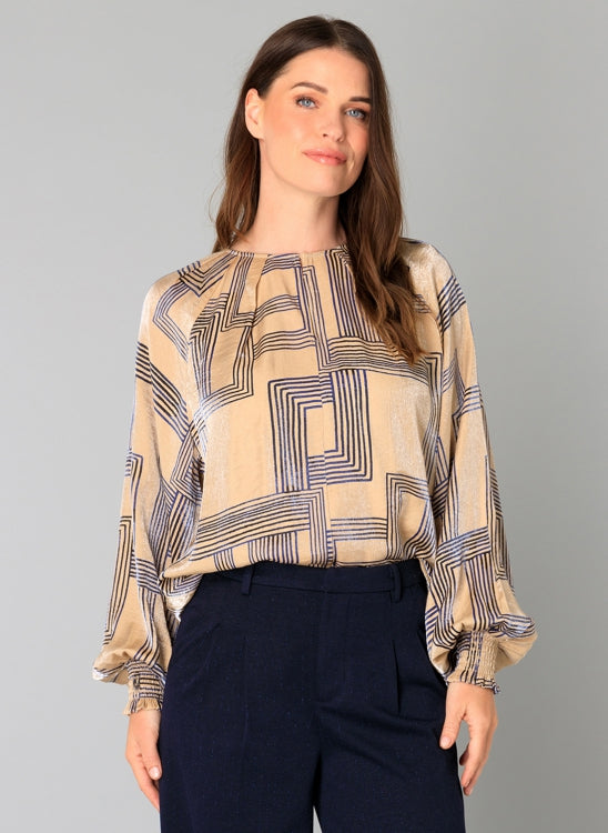 Billy Sand with Navy Pattern Top