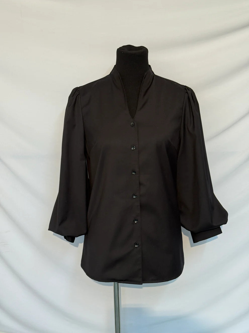 Adeline Black 3/4 Puff Sleeve Button down Top