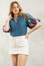 Load image into Gallery viewer, Torrie textured Embroidered Puff Sleeve Top
