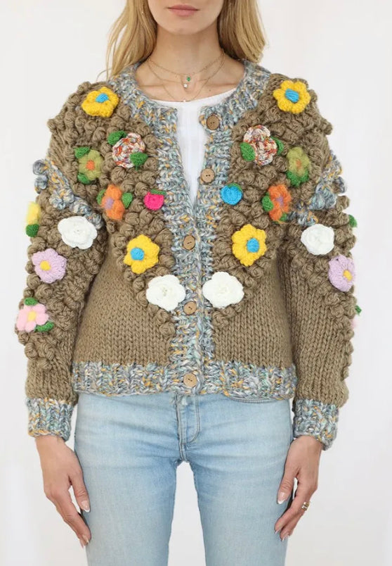 Florence popcorn Hand stitched Floral Cardigan