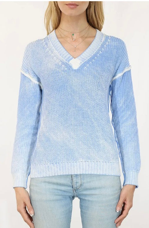 Shaker knit Colony Blue V Neck Sweater