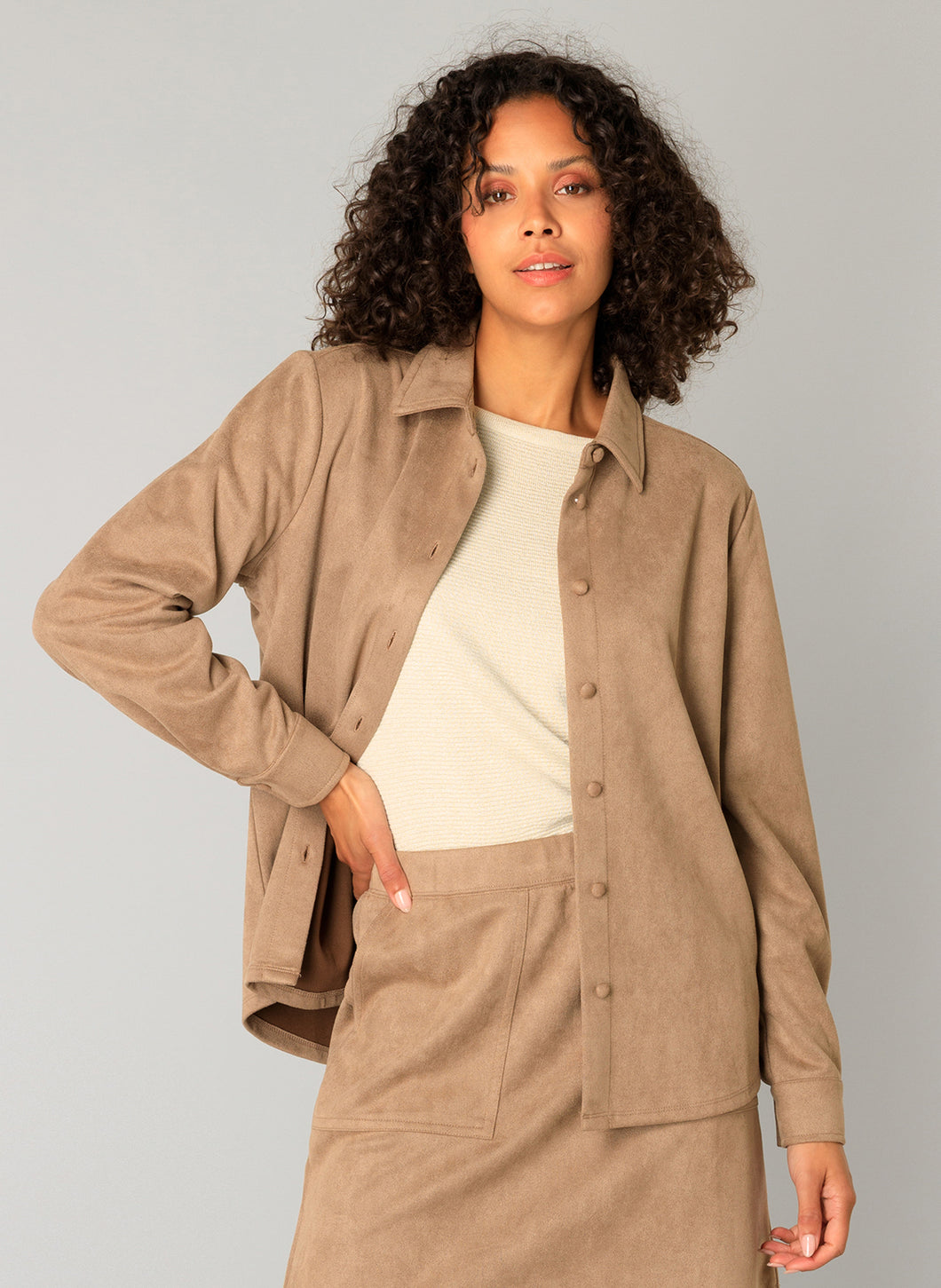 Clemence faux Suede Button Down Top