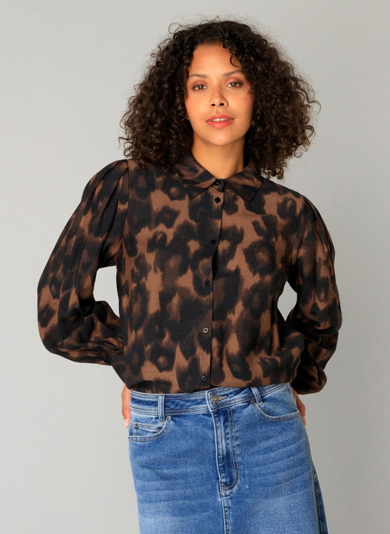 Colette Brown and Black Leopard pattern Button Down Top