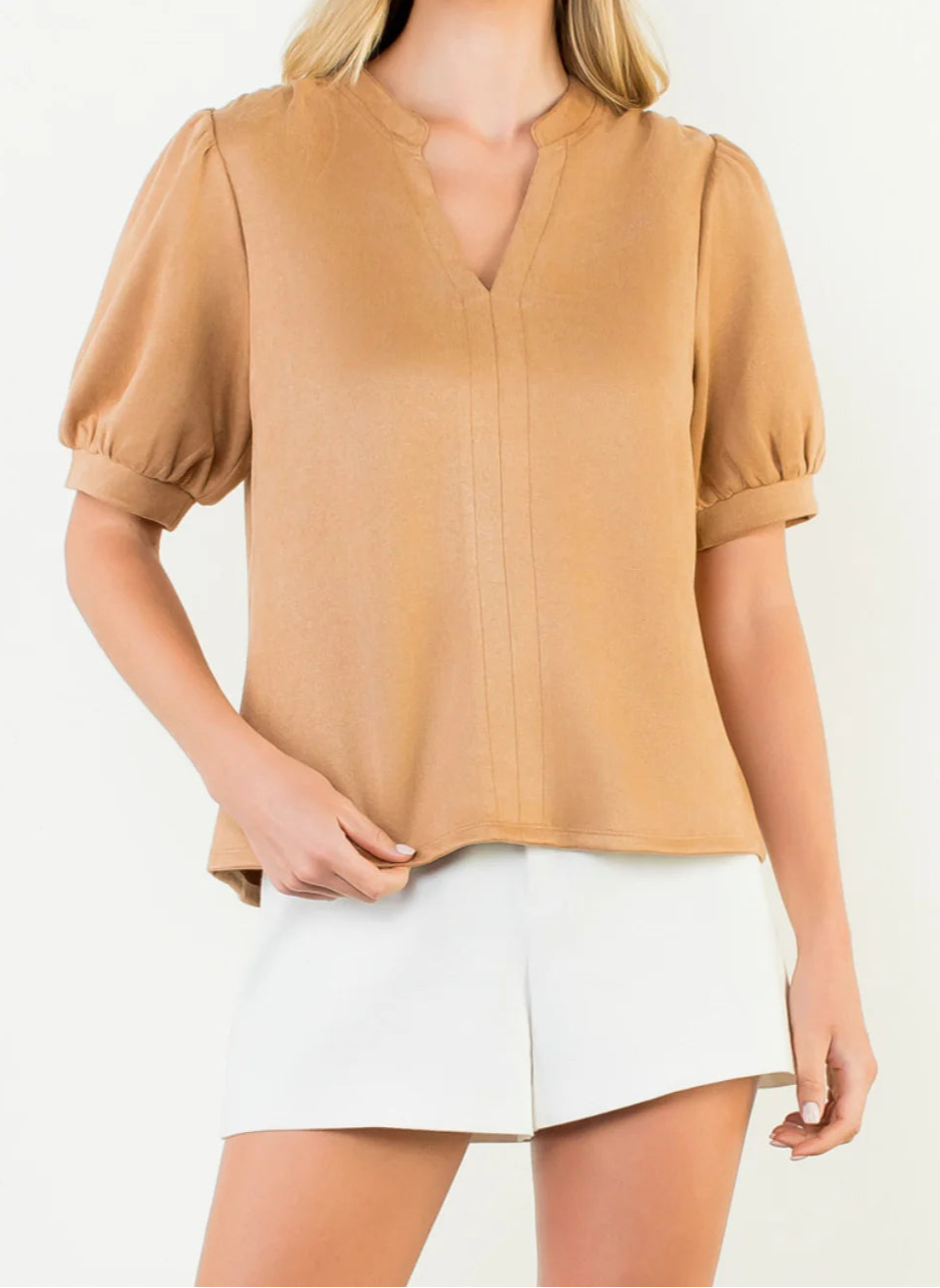 Courtney Puff Sleeve faux Suede Top