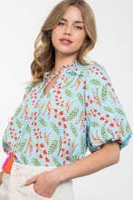 Load image into Gallery viewer, Lorraine Floral Print Puff Sleeve Top with Pink Tassle
