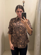 Load image into Gallery viewer, Stormy Black and Beige paisley Pattern Faux Suede button down Top
